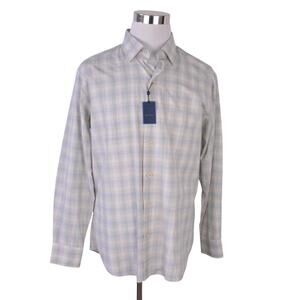 NEW David Donahue Mens Shirt Large Green Blue Check Long Sleeve 100% Cotton $75